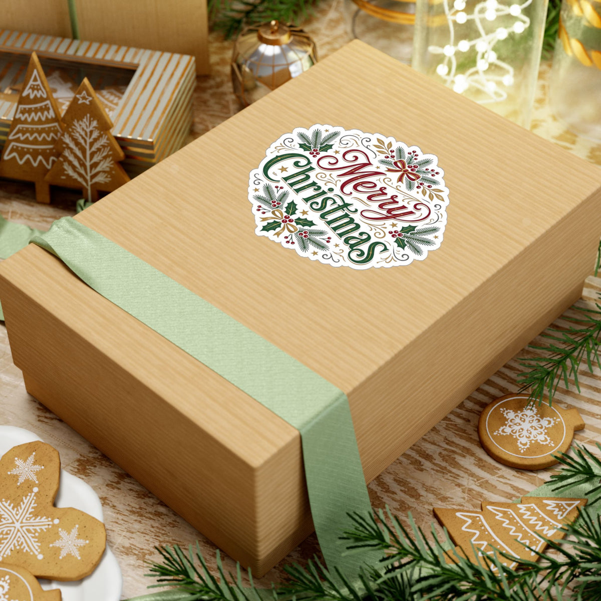 Merry Christmas Vinyl Decal — Holiday Wreath Sticker for Windows, Laptops & Gifts