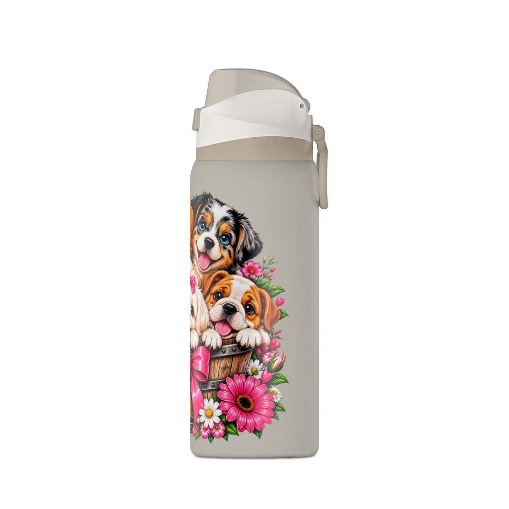 32oz Insulated Water Bottle with Adorable Dogs and Flowers