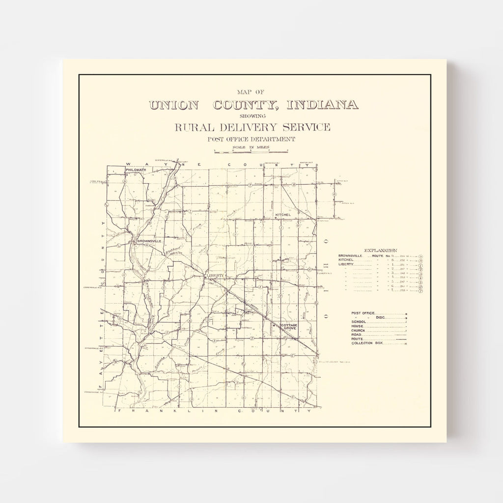 Vintage Map of Union County, Indiana 1911