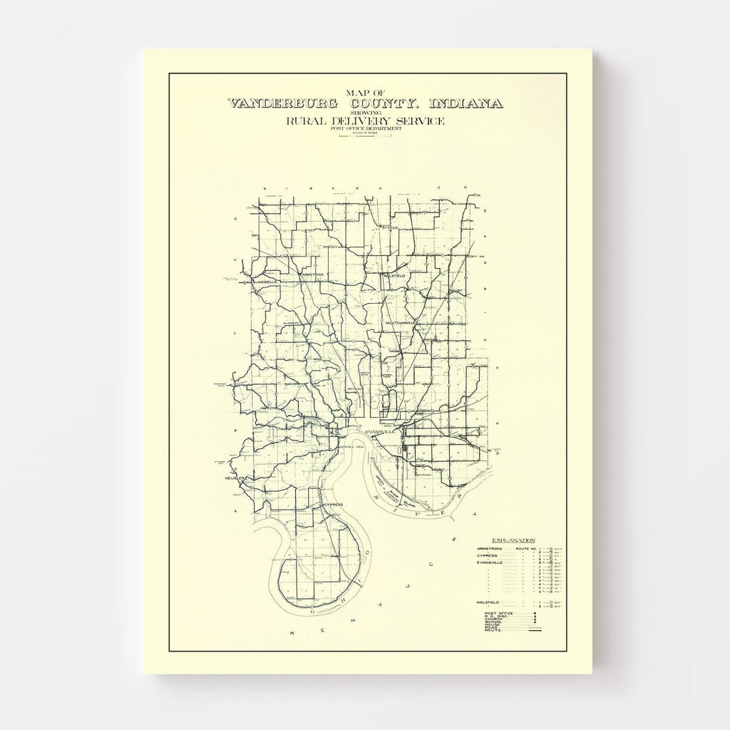 Vintage Map of Vanderburgh County, Indiana 1908