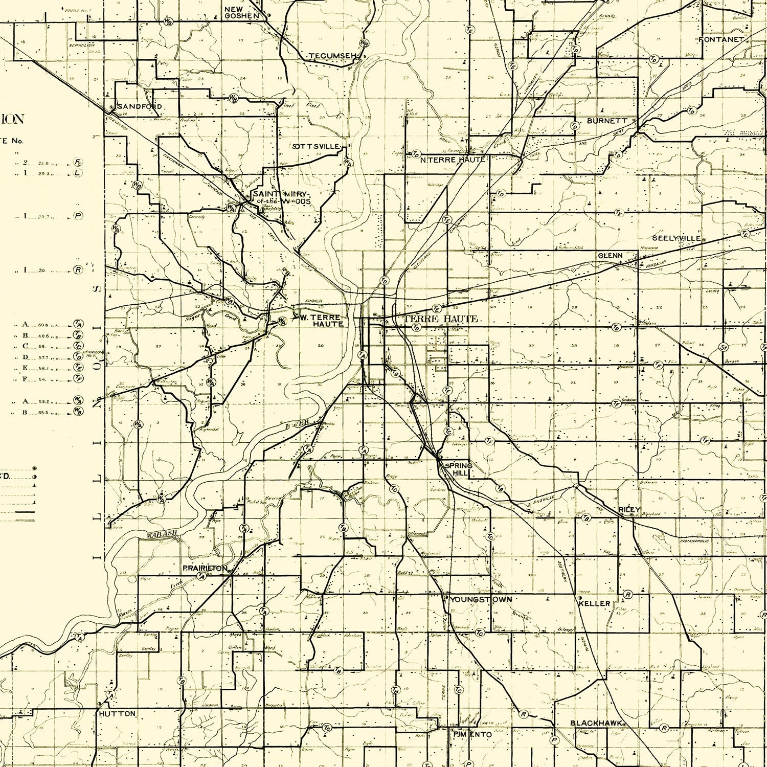 Vintage Map of Vigo County, Indiana 1909