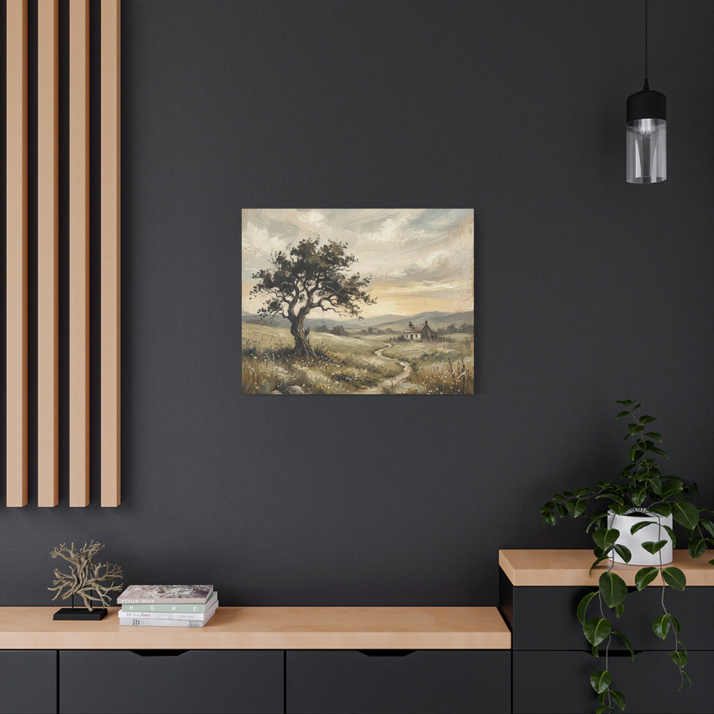 Rustic Countryside Canvas Wall Art — Serene Landscape Matte Stretched Canvas Print