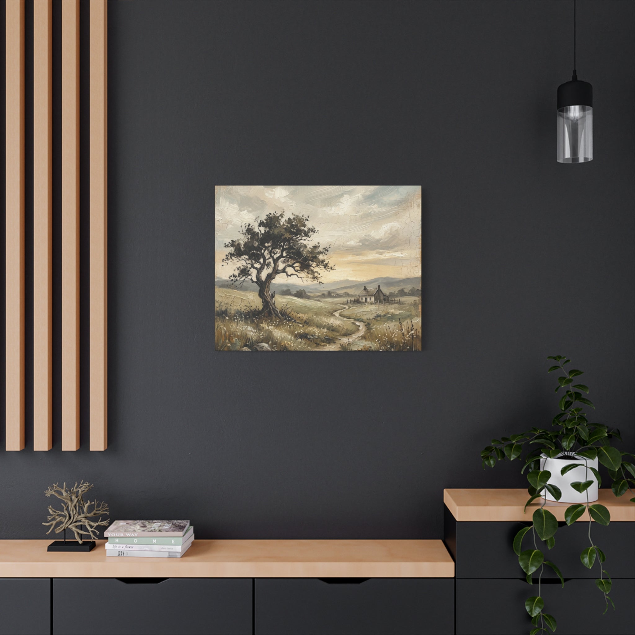 Rustic Countryside Canvas Wall Art — Serene Landscape Matte Stretched Canvas Print