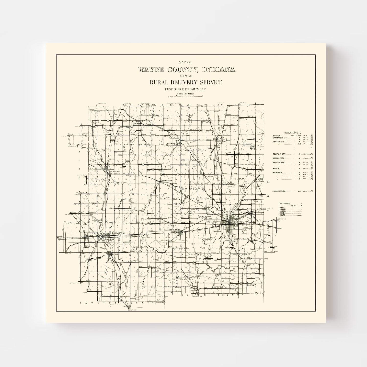 Vintage Map of Wayne County, Indiana 1910