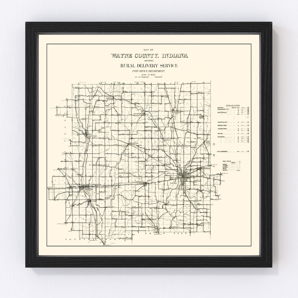 Vintage Map of Wayne County, Indiana 1910