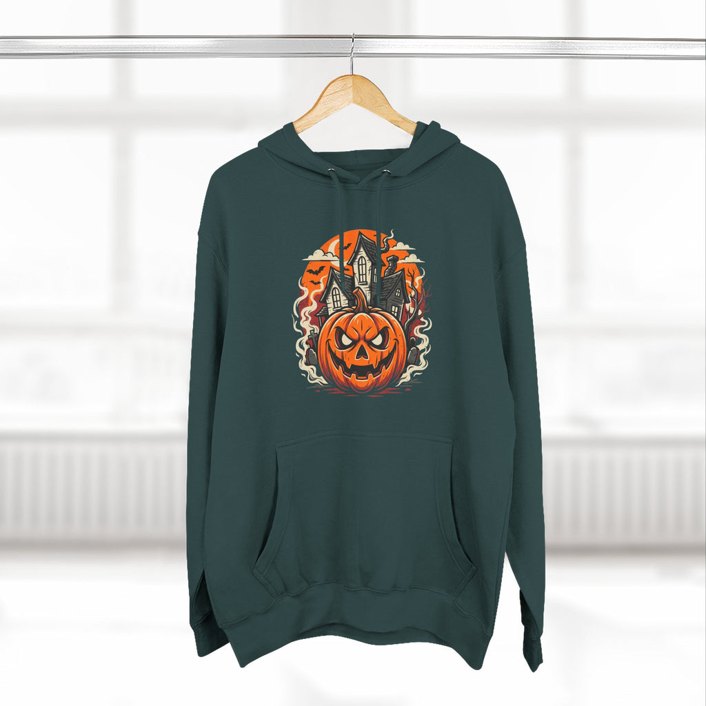 Halloween Pumpkin Hoodie — Jack-O'-Lantern Haunted House Fleece Hoodie