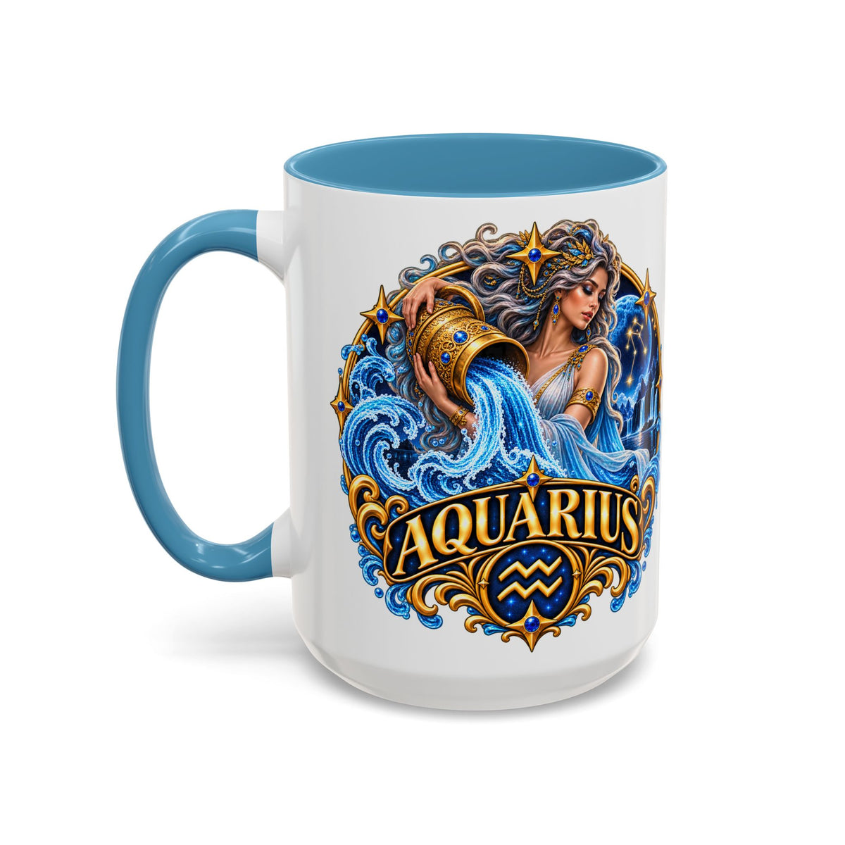 Aquarius Zodiac Coffee Mug — Illustrated Water Bearer Astrology Gift (11/15oz)