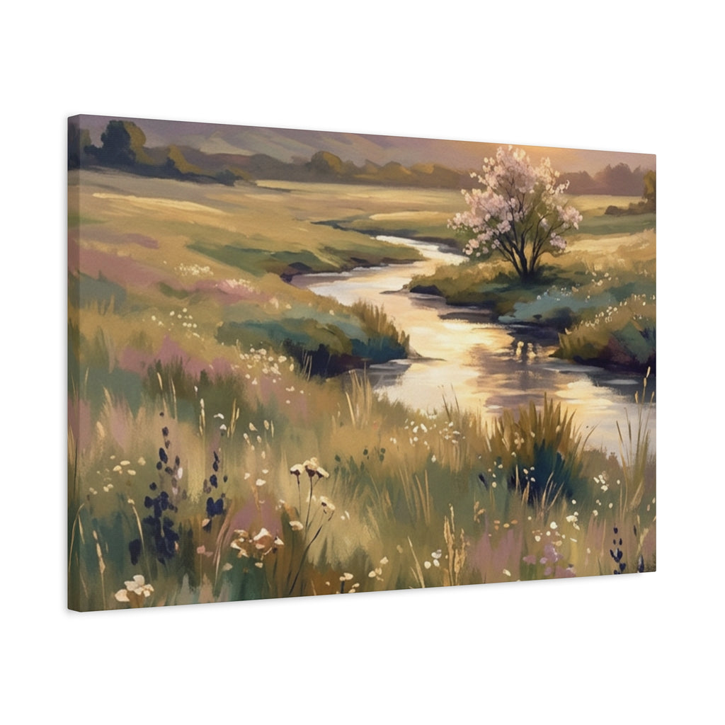 Serene Meadow Stream Matte Canvas Art — Stretched Wall Decor
