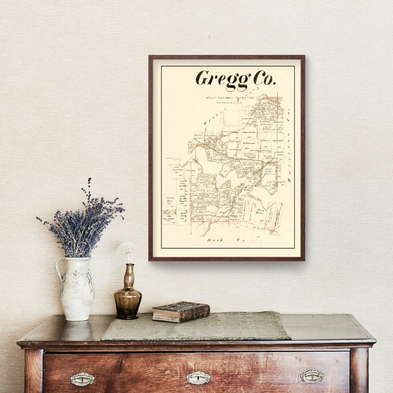 Vintage Map of Gregg County, Texas 1887