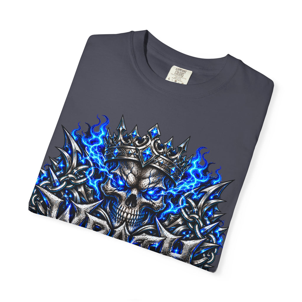 Wrath Skull Crown T‑Shirt — Blue Flame Gothic Graphic Tee