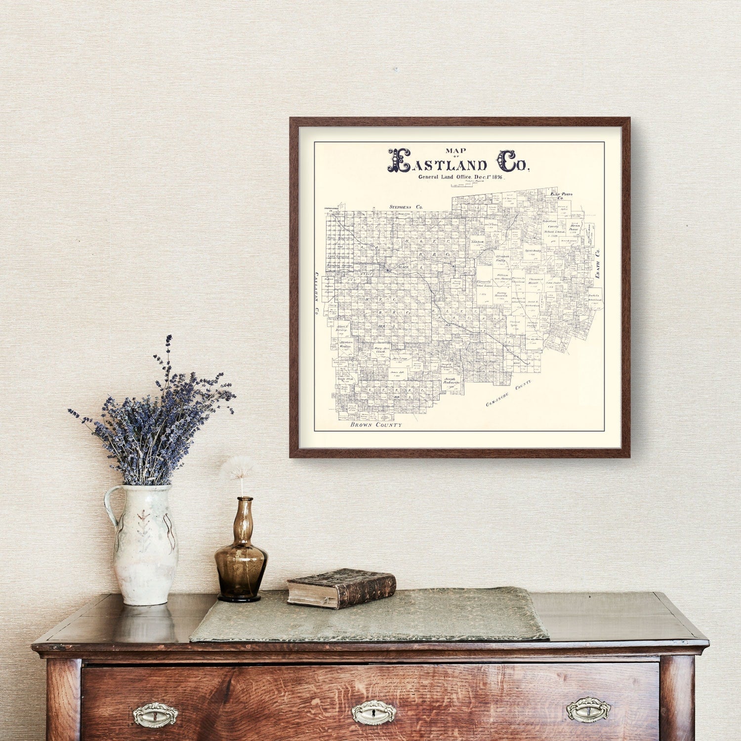 Vintage Map of Eastland County, Texas 1896