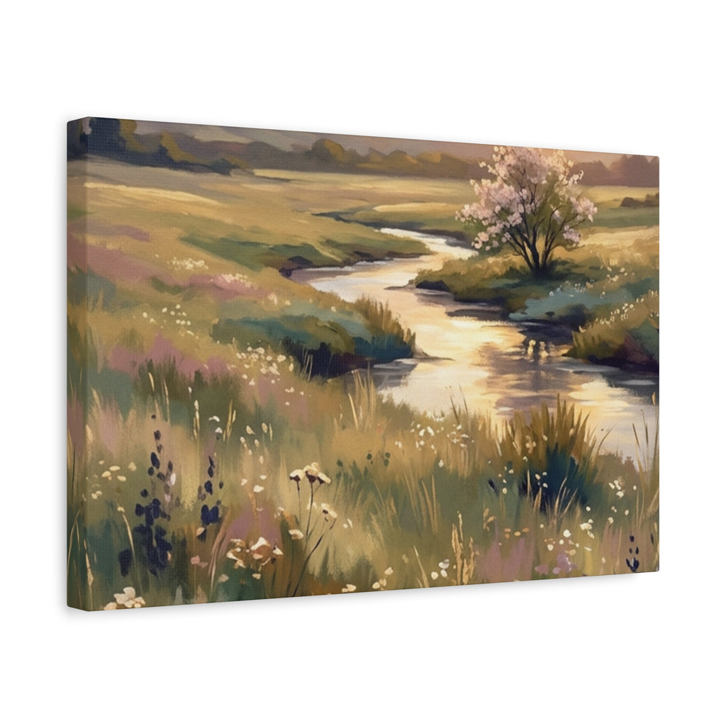 Serene Meadow Stream Matte Canvas Art — Stretched Wall Decor