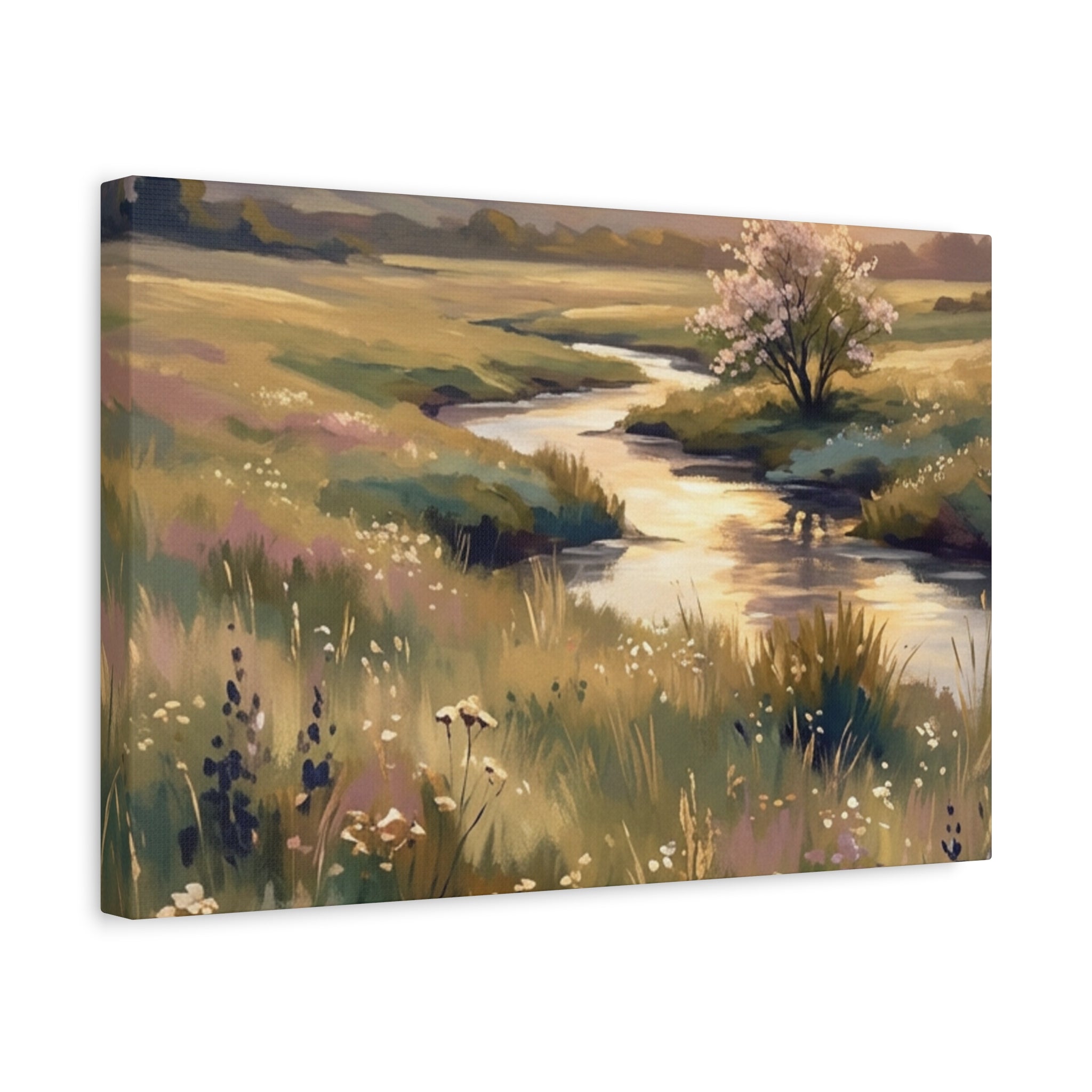 Serene Meadow Stream Matte Canvas Art — Stretched Wall Decor