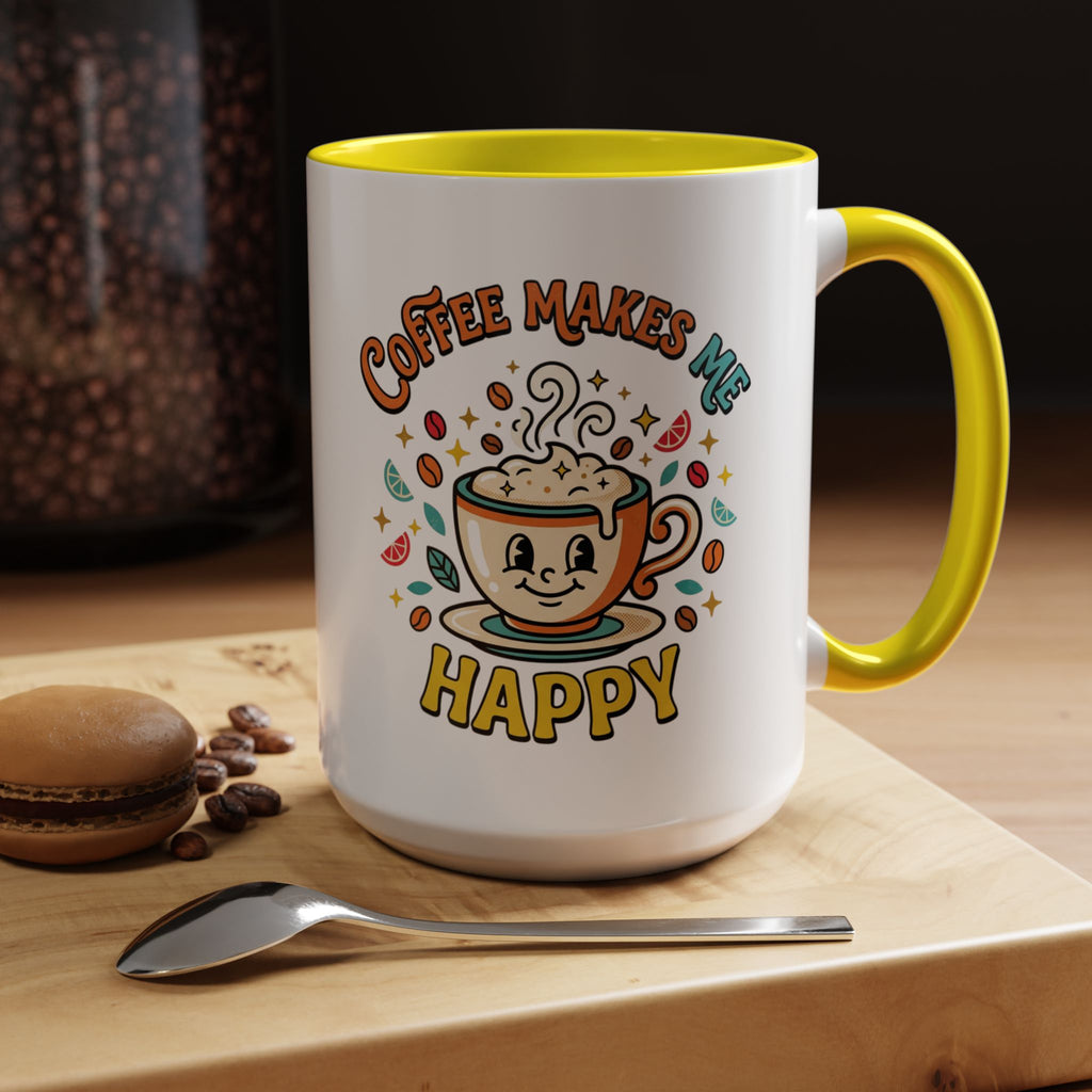 Coffee Mug — "Coffee Makes Me Happy" Cute Retro Accent Mug (11/15oz)