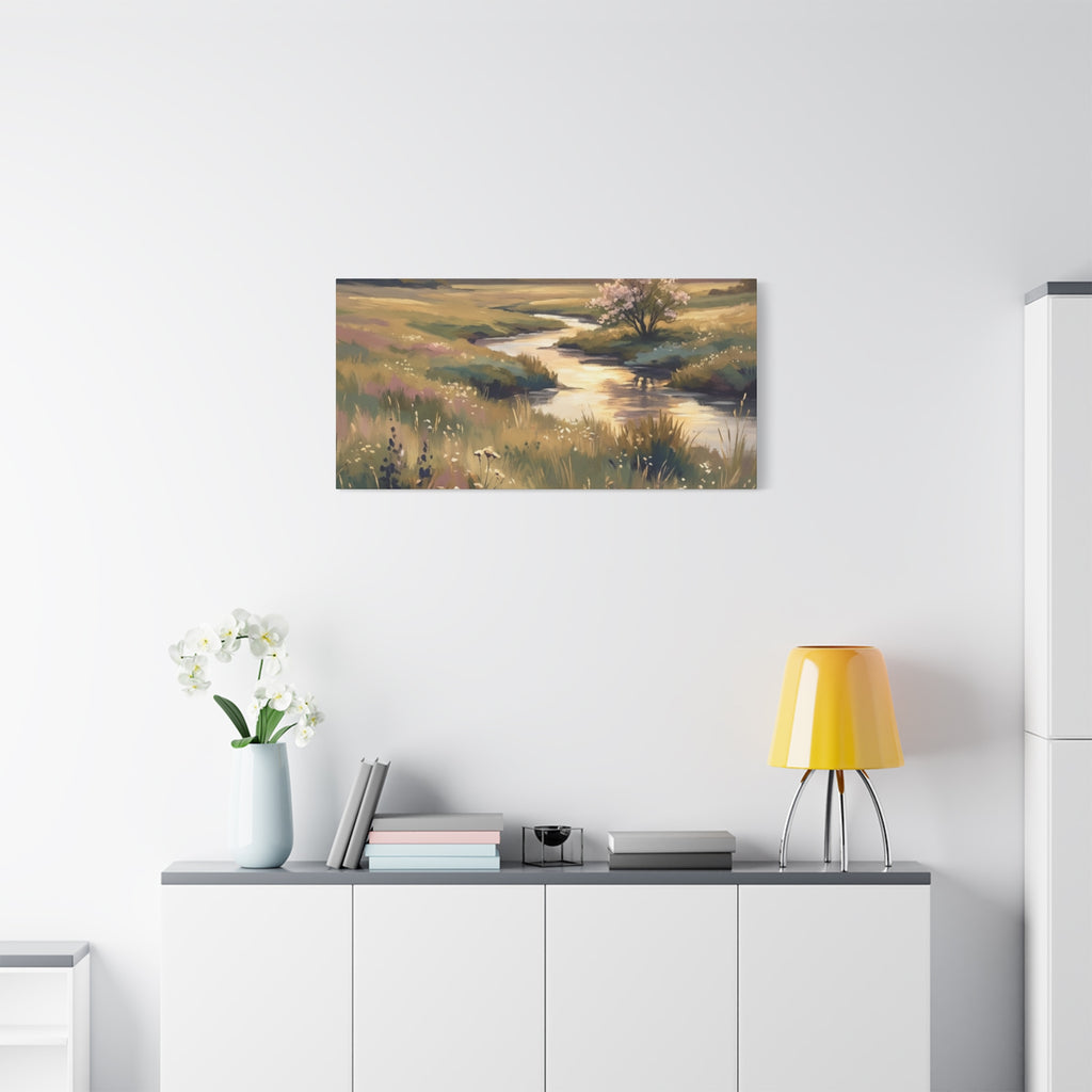 Serene Meadow Stream Matte Canvas Art — Stretched Wall Decor