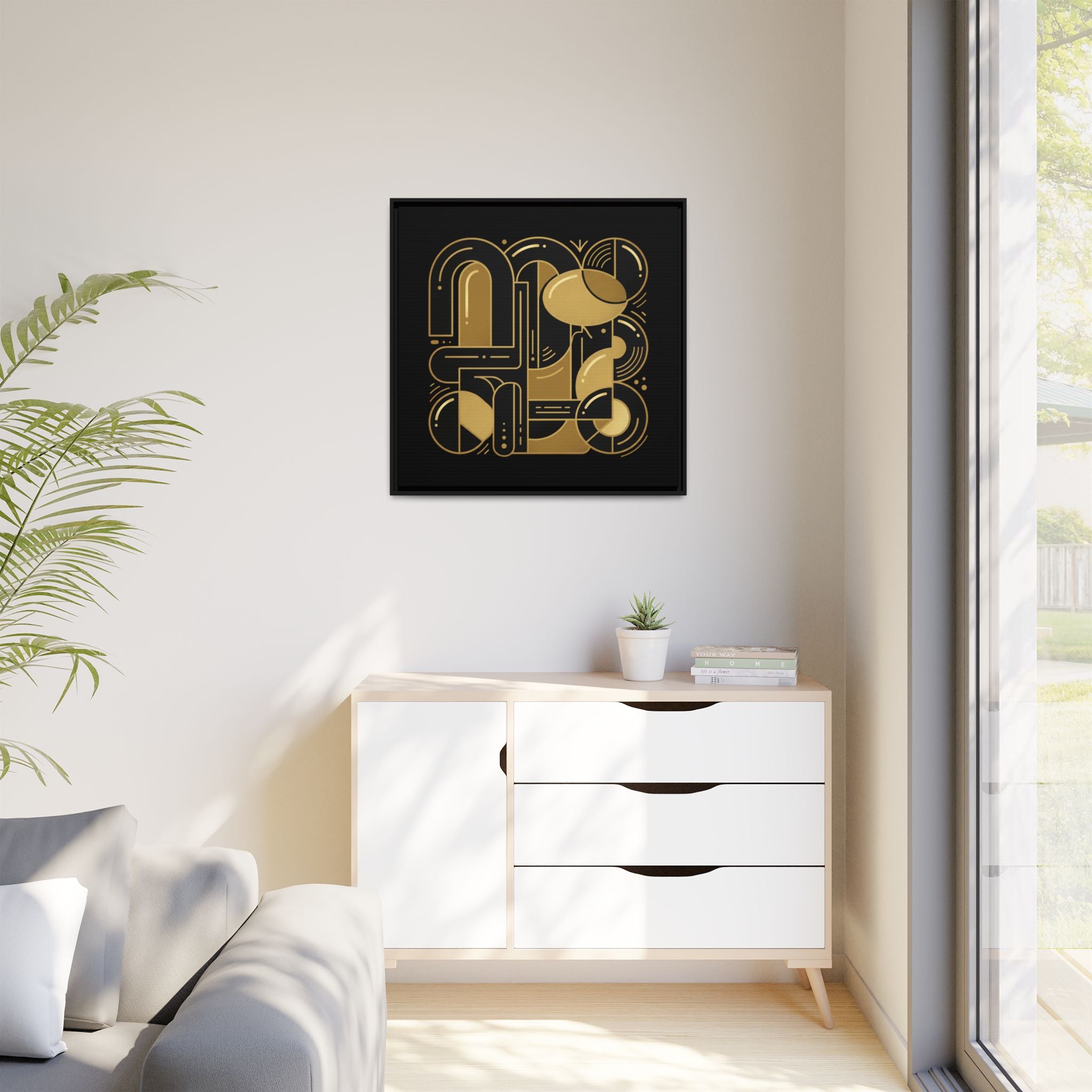 Gold Geometric Art Print — Framed Matte Canvas