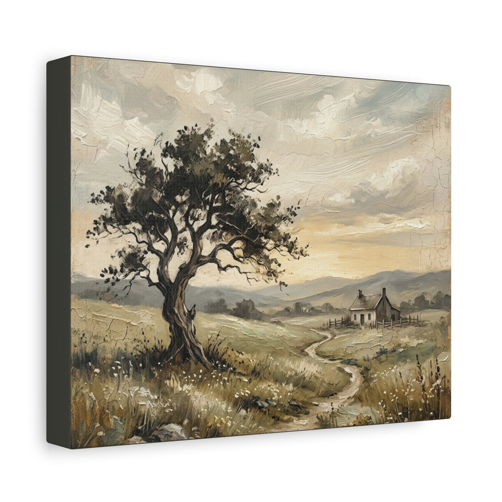 Rustic Countryside Canvas Wall Art — Serene Landscape Matte Stretched Canvas Print