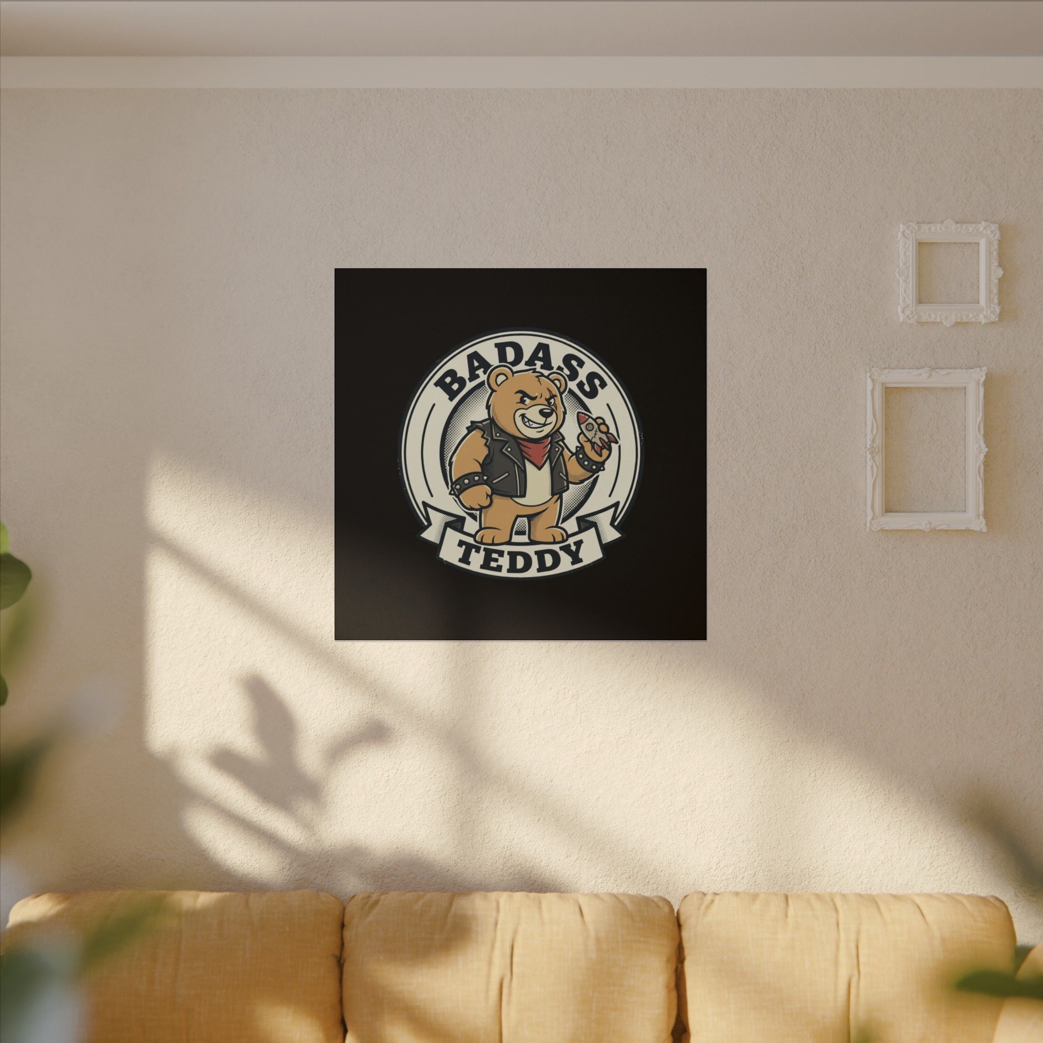 Badass Teddy Canvas Wall Art — Edgy Teddy Bear Stretched Matte Print