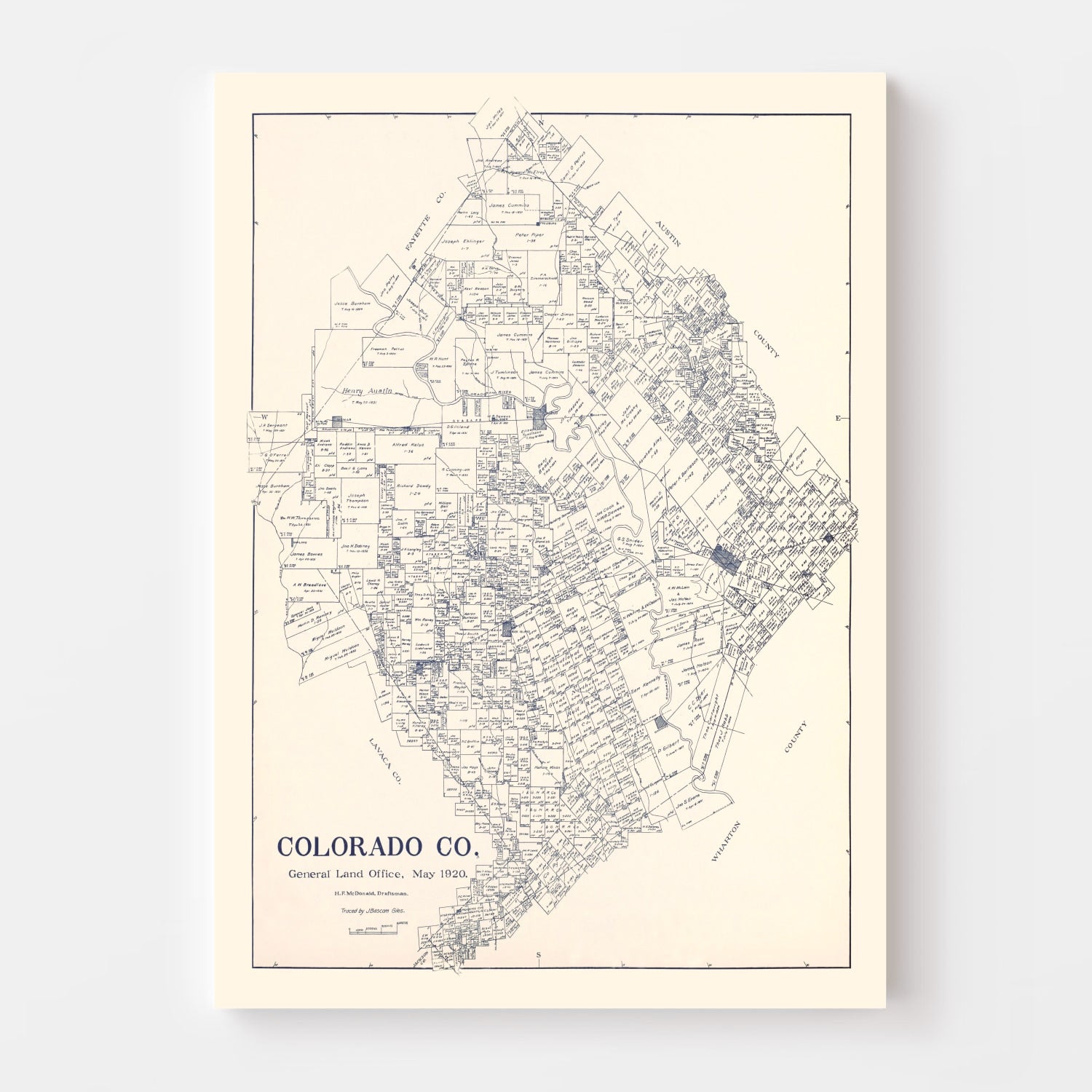 Vintage Map of Colorado County, Texas 1920
