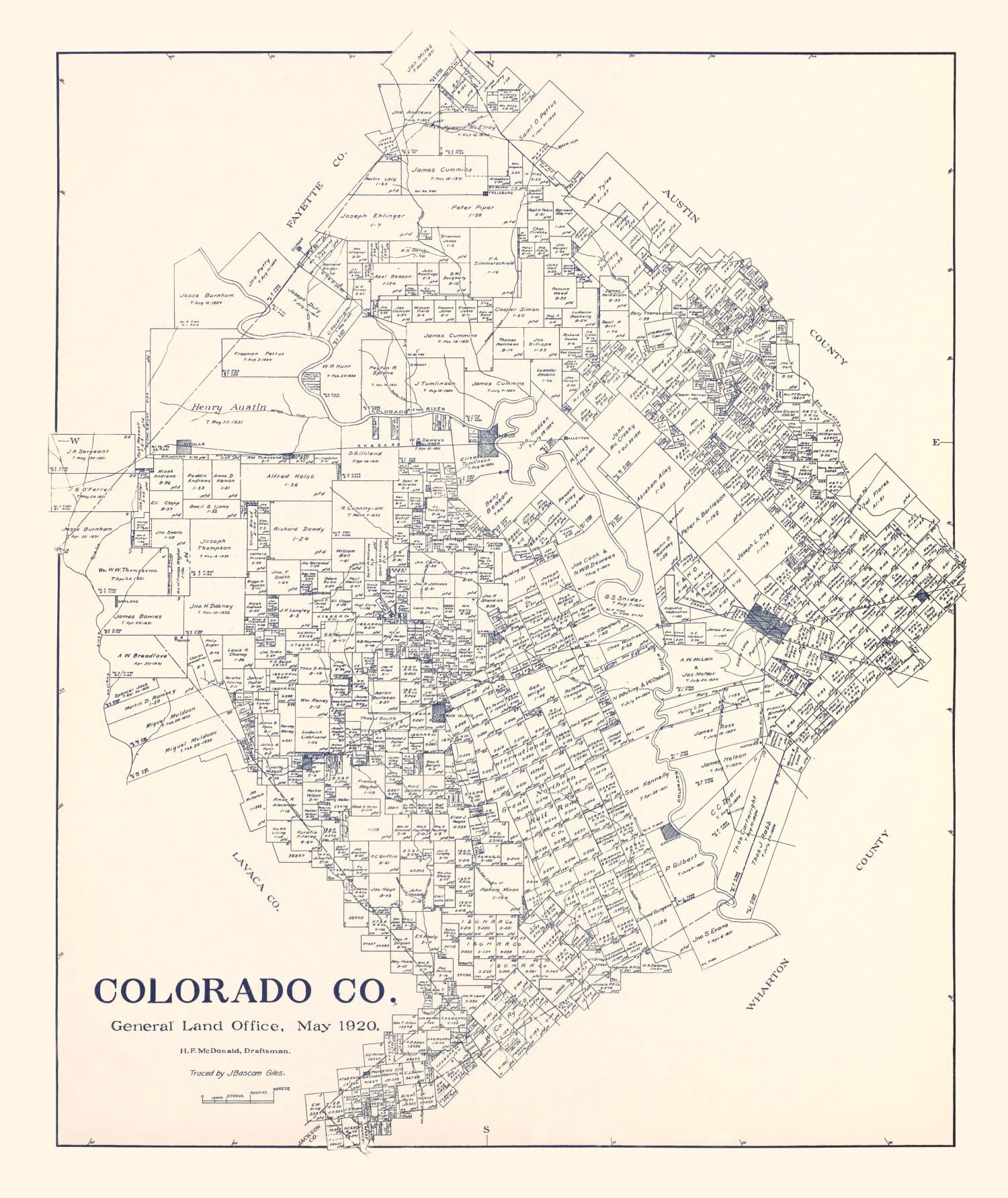 Vintage Map of Colorado County, Texas 1920