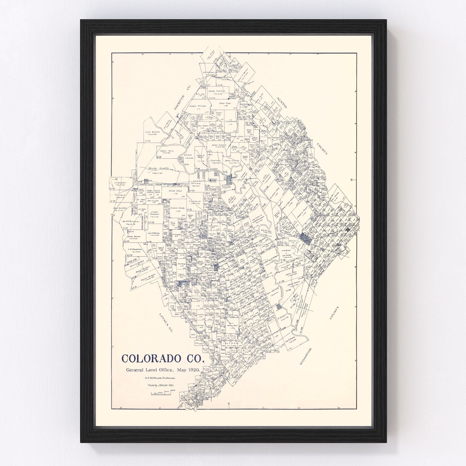 Vintage Map of Colorado County, Texas 1920
