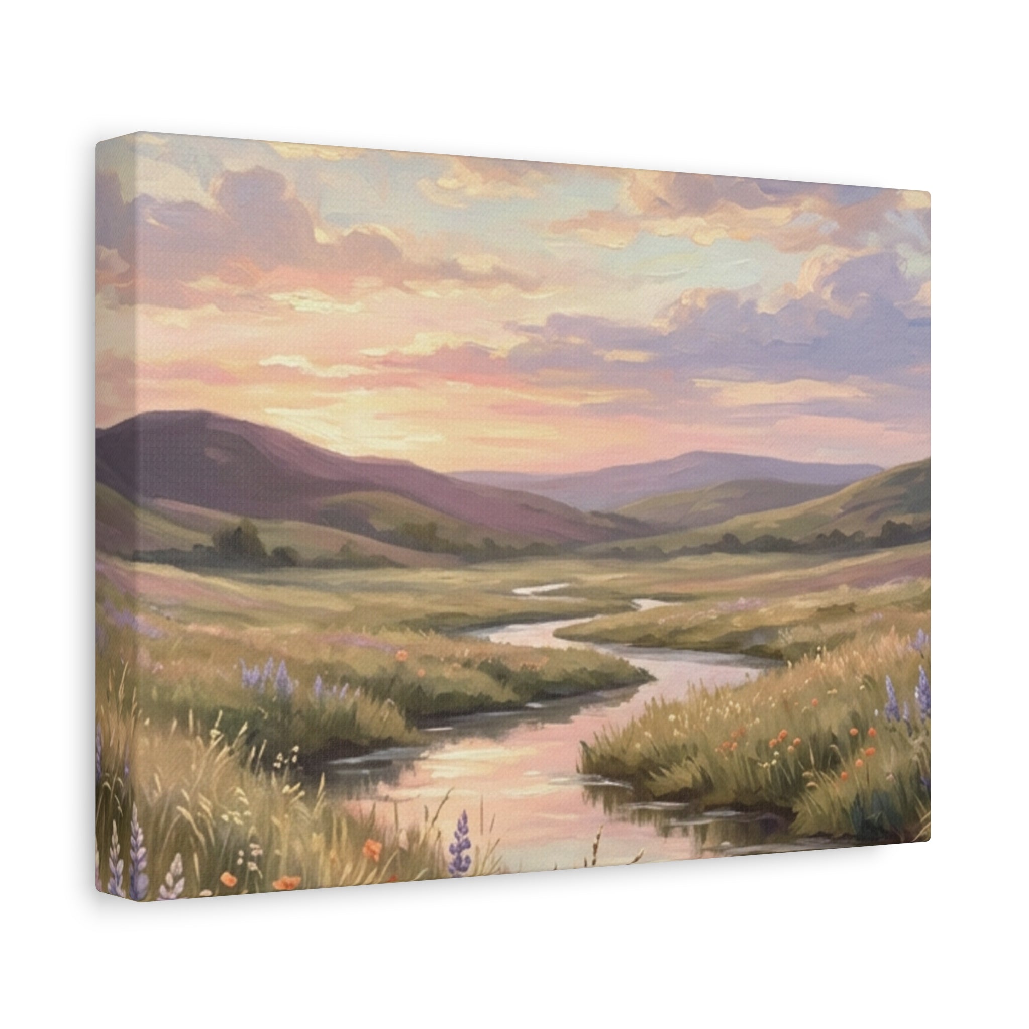 Sunset Meadow Canvas Wall Art - Stretched Matte Landscape Print