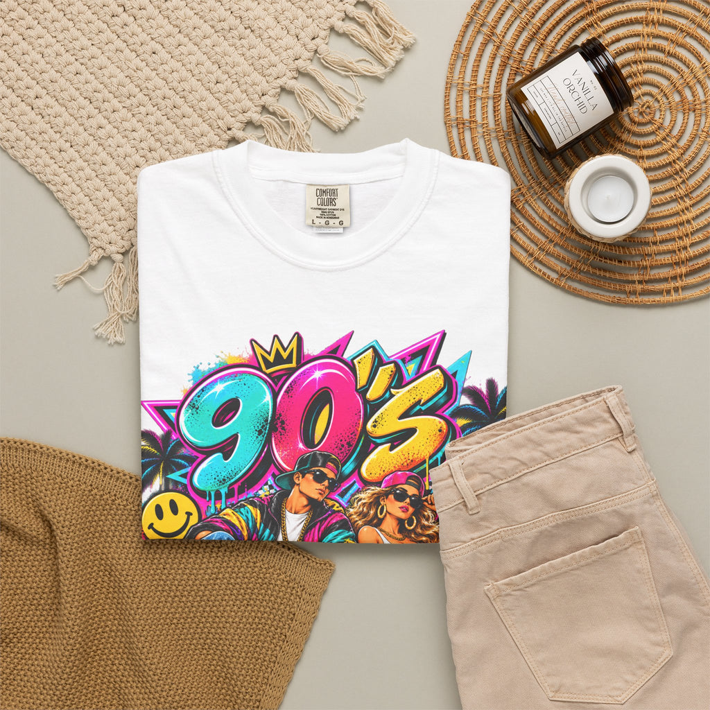 90s Retro Streetwear T-Shirt — Vintage Boombox & Neon Graffiti Design