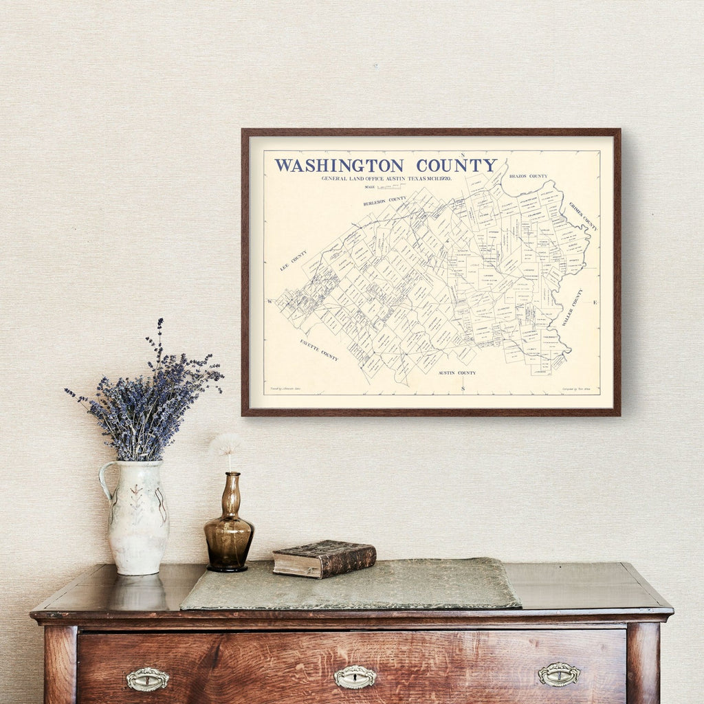 Vintage Map of Washington County, Texas 1920