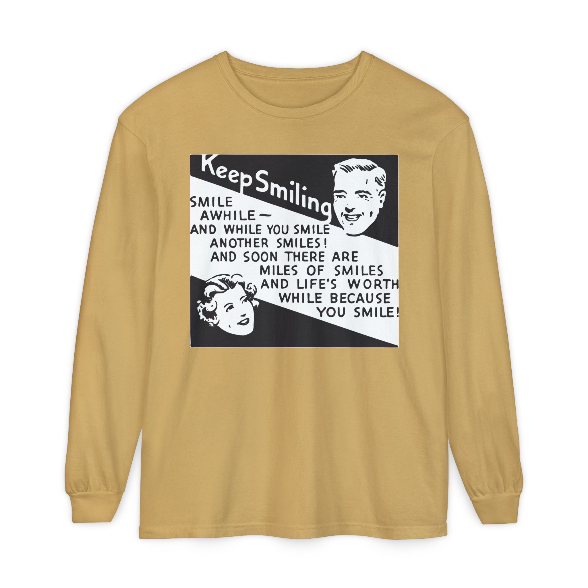 Keep Smiling Long Sleeve Tee — Retro Motivational Graphic Shirt