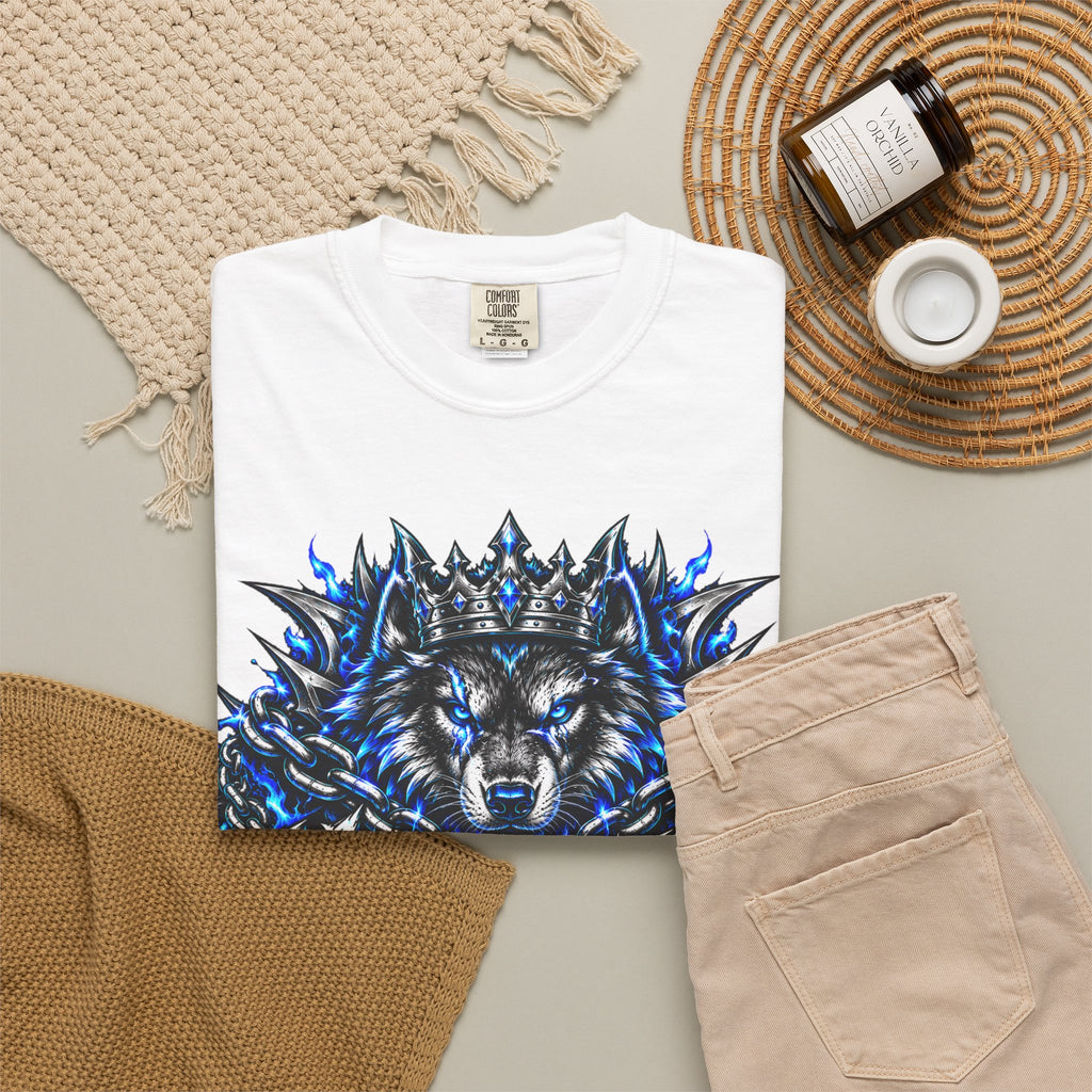 Wolf 'Unstoppable' Graphic Tee — Bold Blue Crowned Wolf Shirt