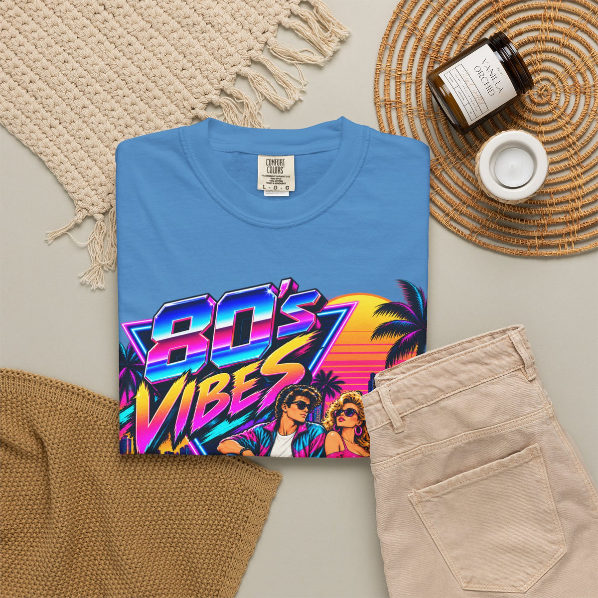 80s Vibes retro car scene T-shirt | neon palm sunset