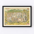 Vintage Map of Jerusalem, Israel 1584