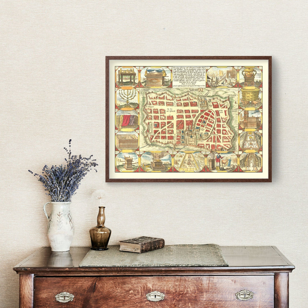 Vintage Map of Jerusalem, Israel 1643