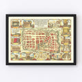 Vintage Map of Jerusalem, Israel 1643