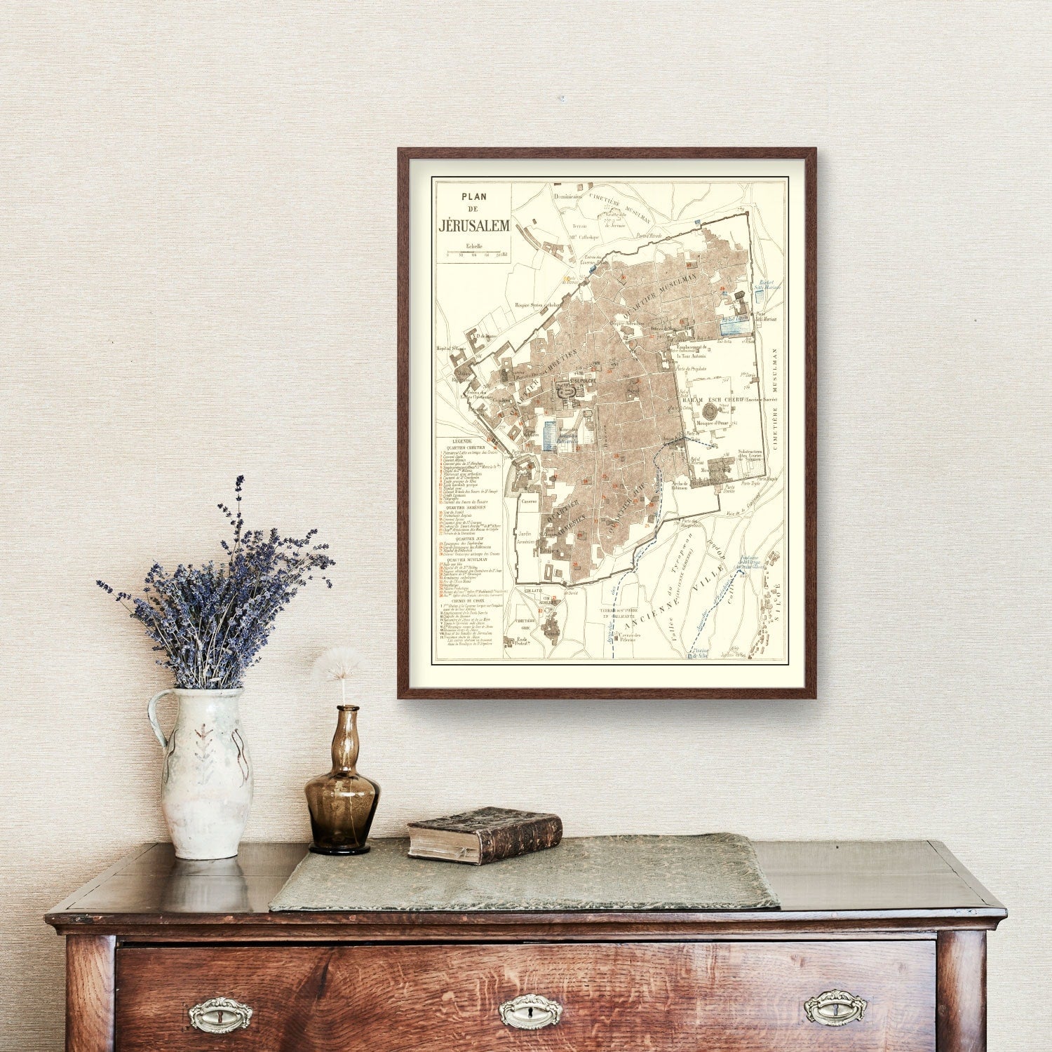Vintage Map of Jerusalem, Israel 1900
