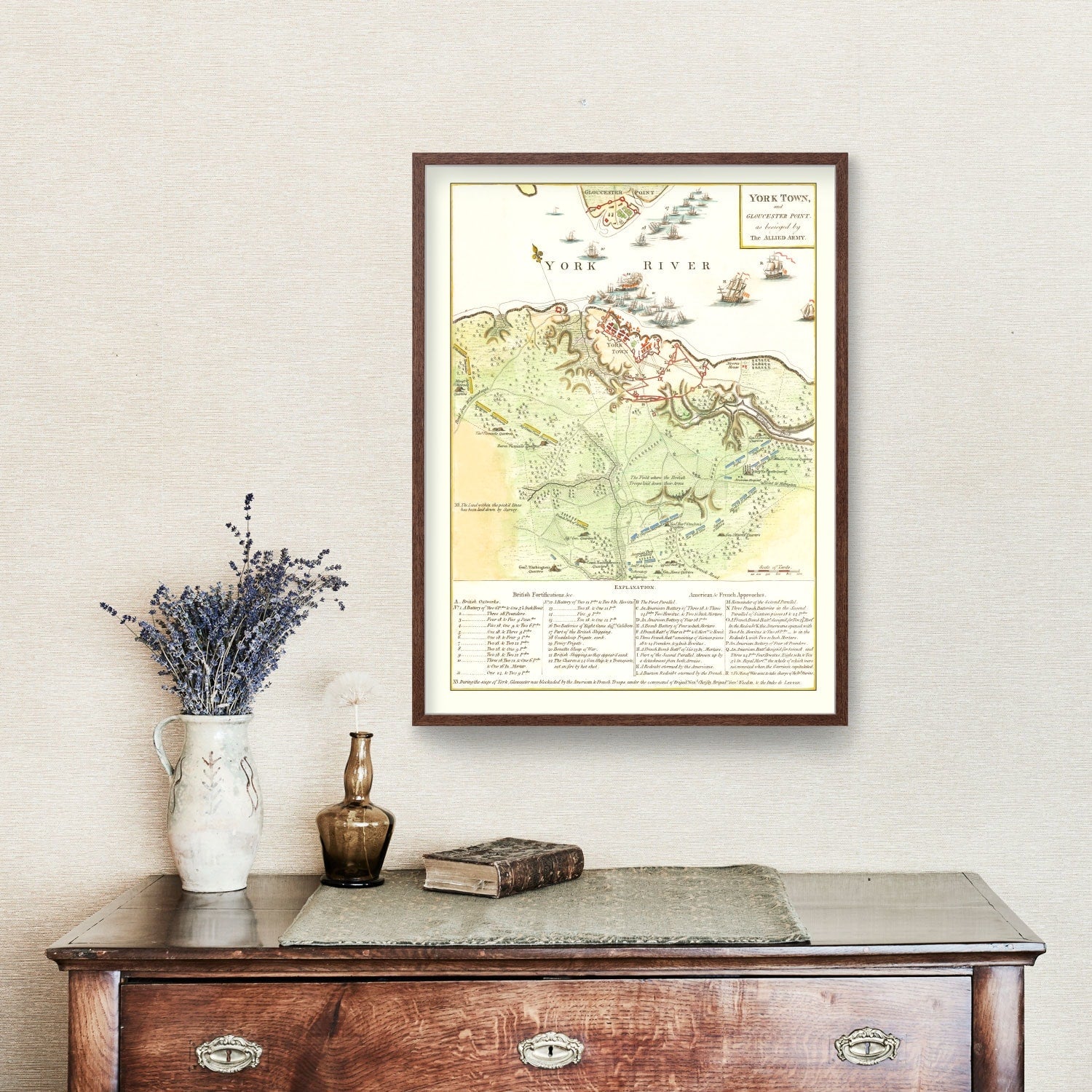 Vintage Yorktown & Gloucester Map 1788