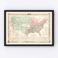 Vintage United States Map of the Slave States & Slavery 1856