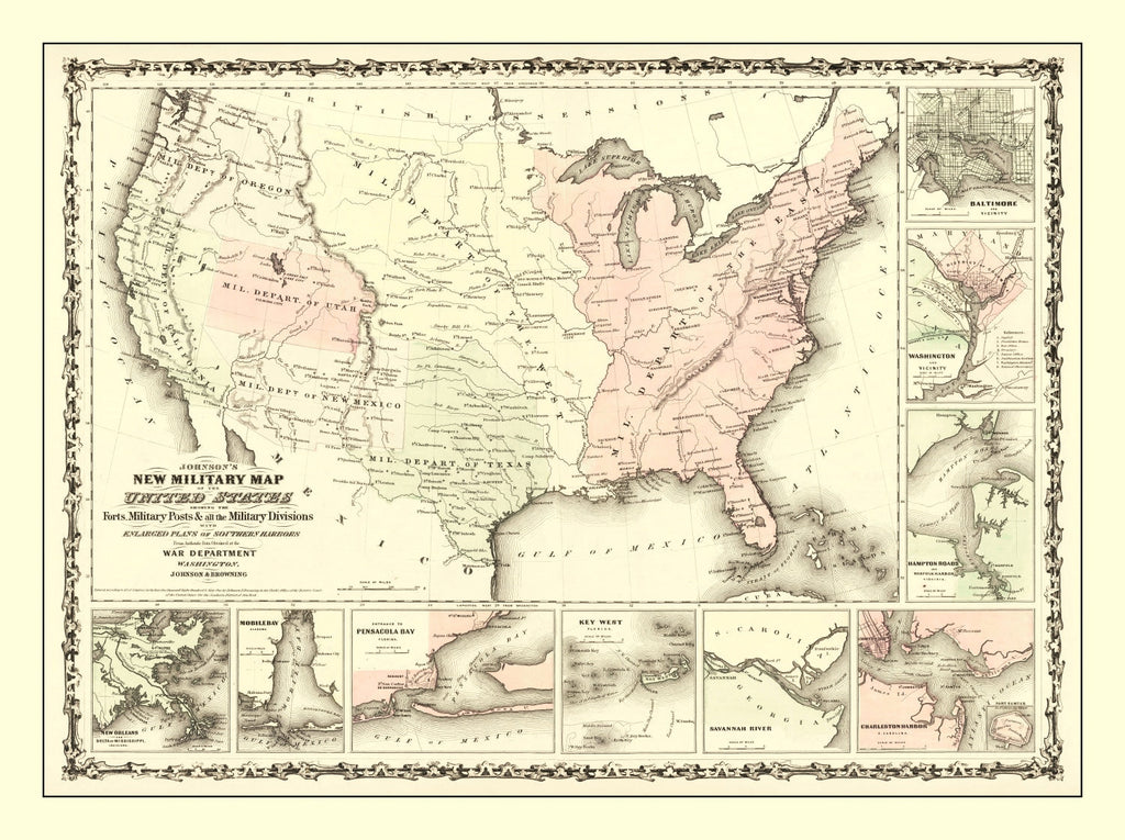 Vintage Military Map of the Southern Harbors 1861