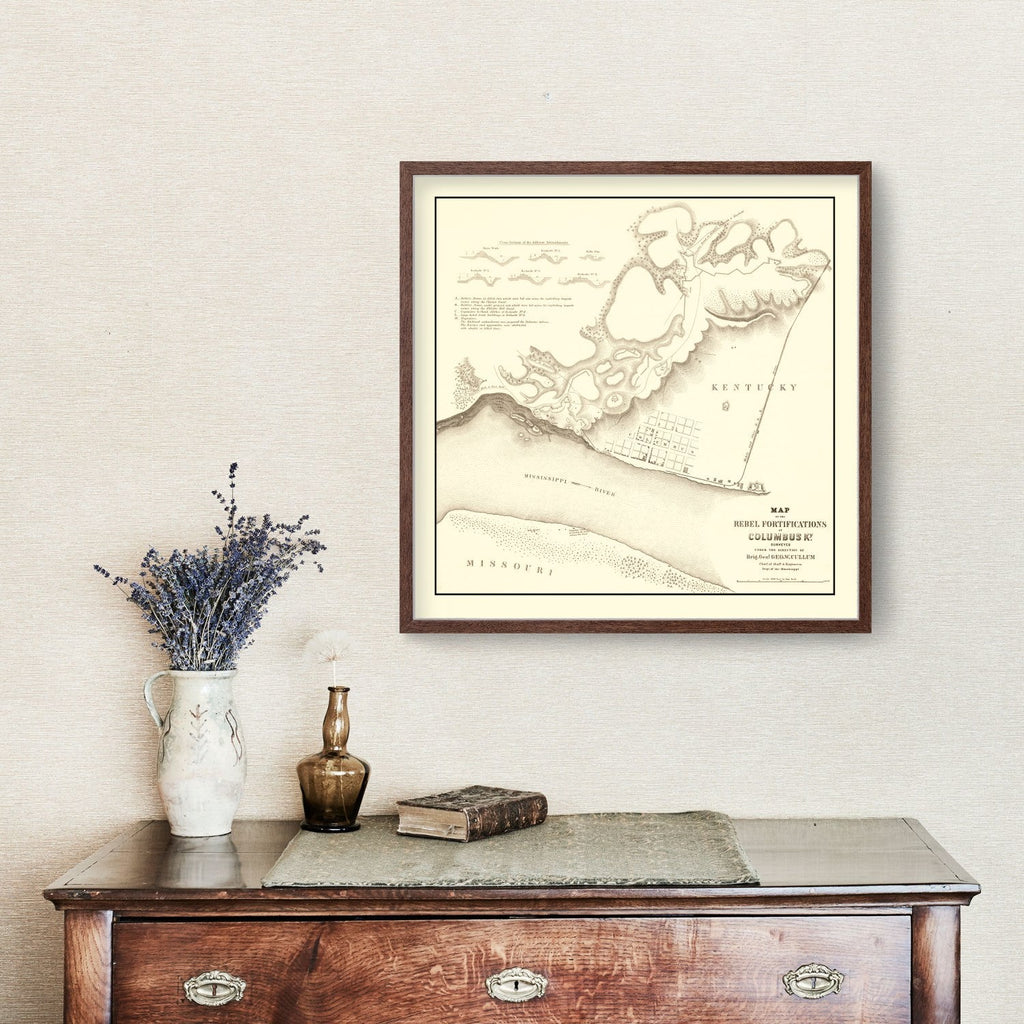 Vintage Rebel Fortifications at Columbus Kentucky Map 1862
