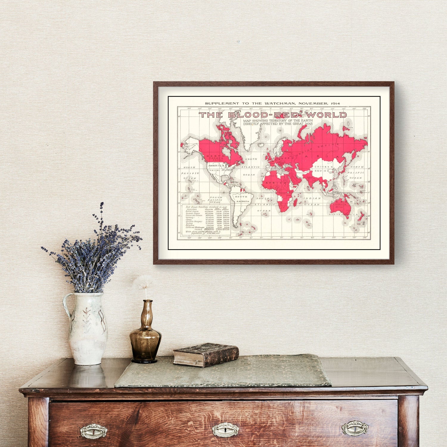 Vintage World War I United States Map 1914