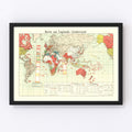 Vintage World War I Map of England 1914