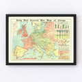 Vintage World War I Map of Europe 1914
