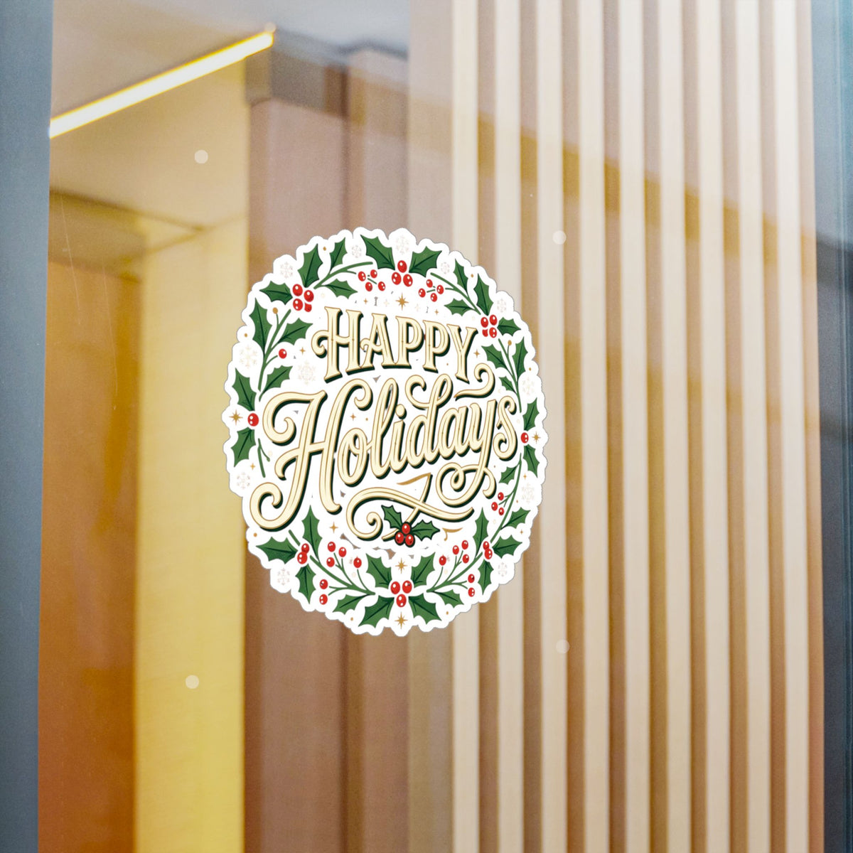 Happy Holidays Holly Wreath Vinyl Decal