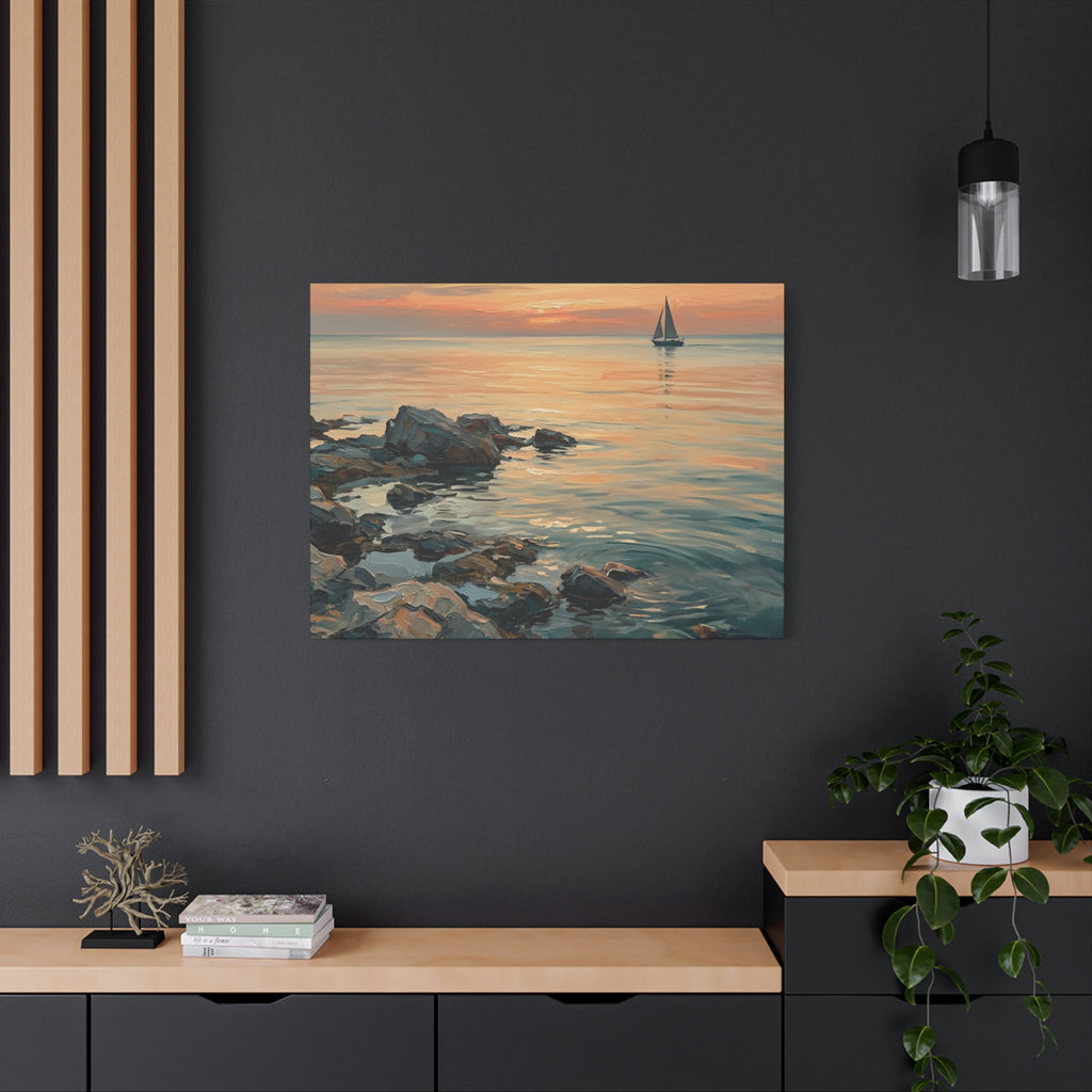 Sunset Sail Canvas Wall Art — Seascape Painting Print