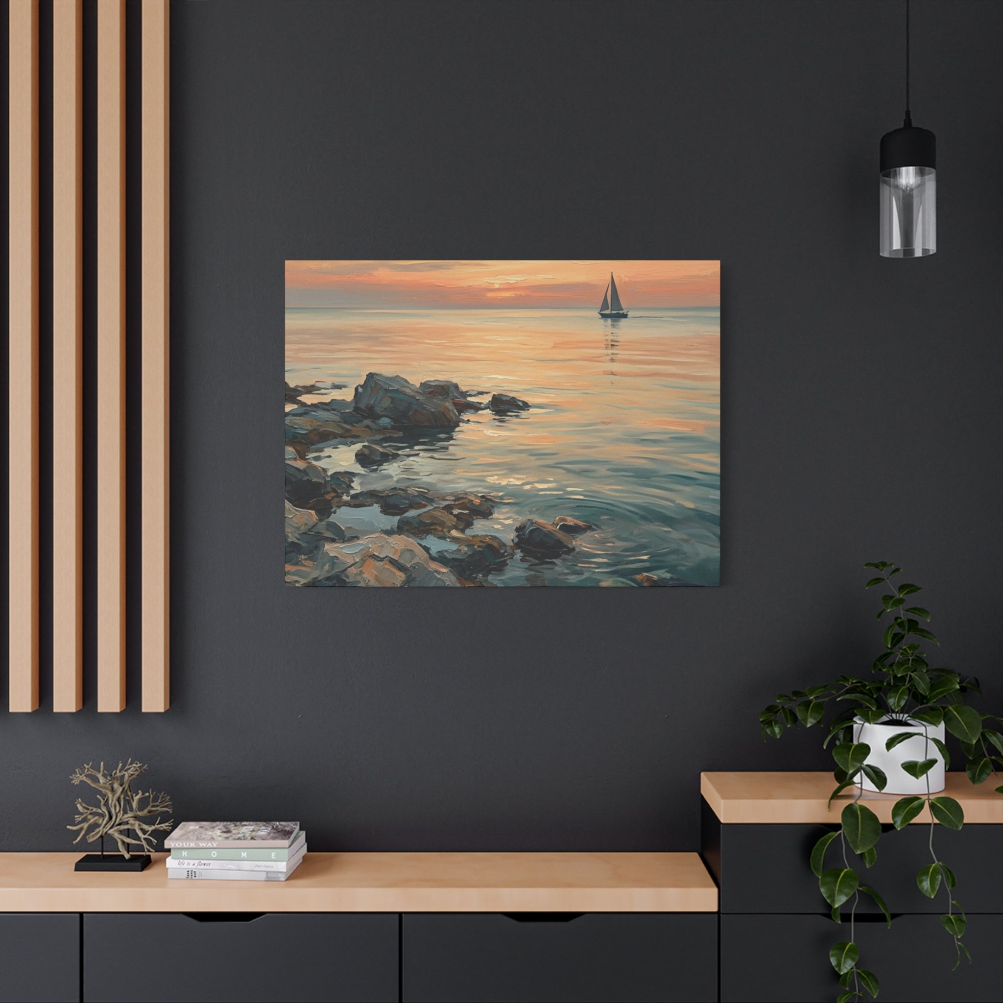 Sunset Sail Canvas Wall Art — Seascape Painting Print