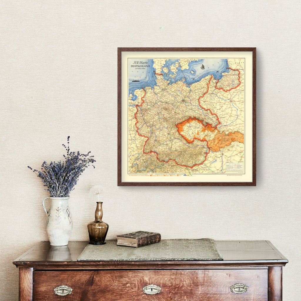 Vintage World War II Map of Germany & Neighboring Areas 1938