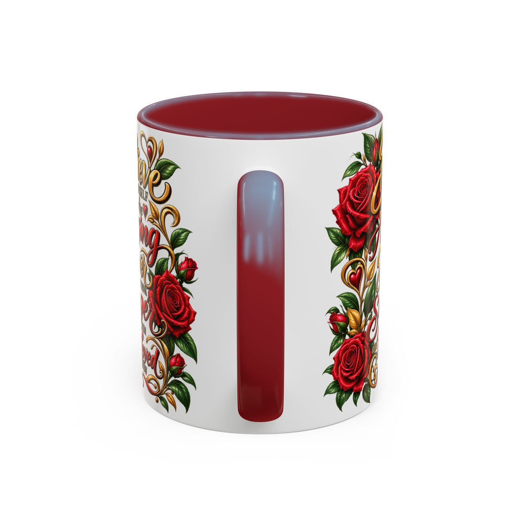 Inspirational Rose Coffee Mug — "Believe in Yourself" Motivational Tea Cup