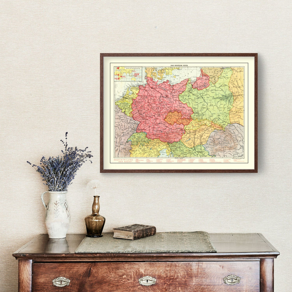 Vintage World War II Map of the German Empire 1939