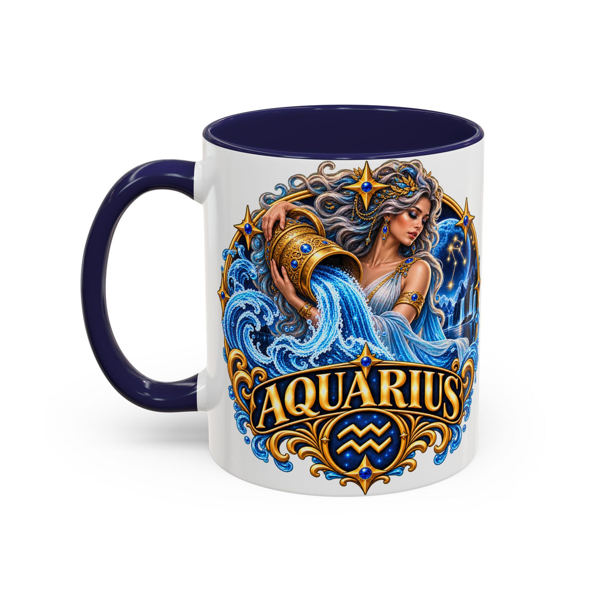 Aquarius Zodiac Coffee Mug — Illustrated Water Bearer Astrology Gift (11/15oz)