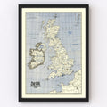 Vintage British Isles World War II Map 1941